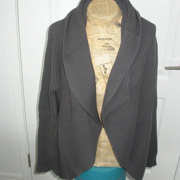 Dark Grey Ribbed Knit Cardigan - Picture 4 of 6